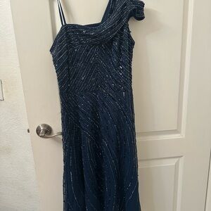 Adrianna Papell Midnight Blue One-Shoulder Dress